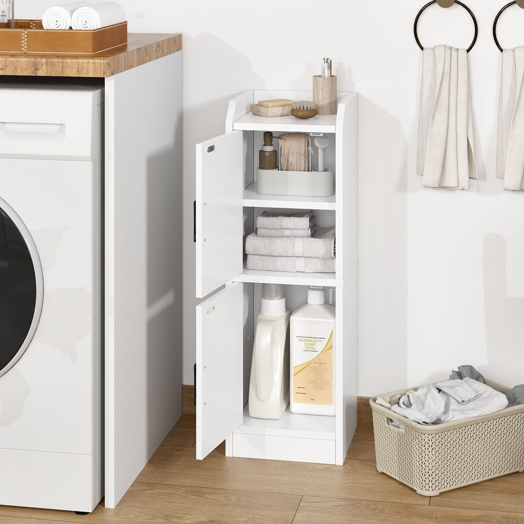 White Narrow Bathroom Storage Cabinet with 2 Doors and Shelves V232