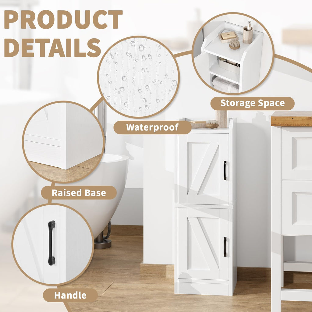 White Narrow Bathroom Storage Cabinet with 2 Doors and Shelves V232
