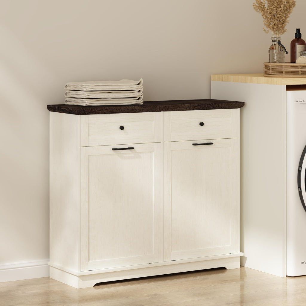 20 Gallon Double Tilt Out Wood Trash Can Cabinet with Drawer D4337