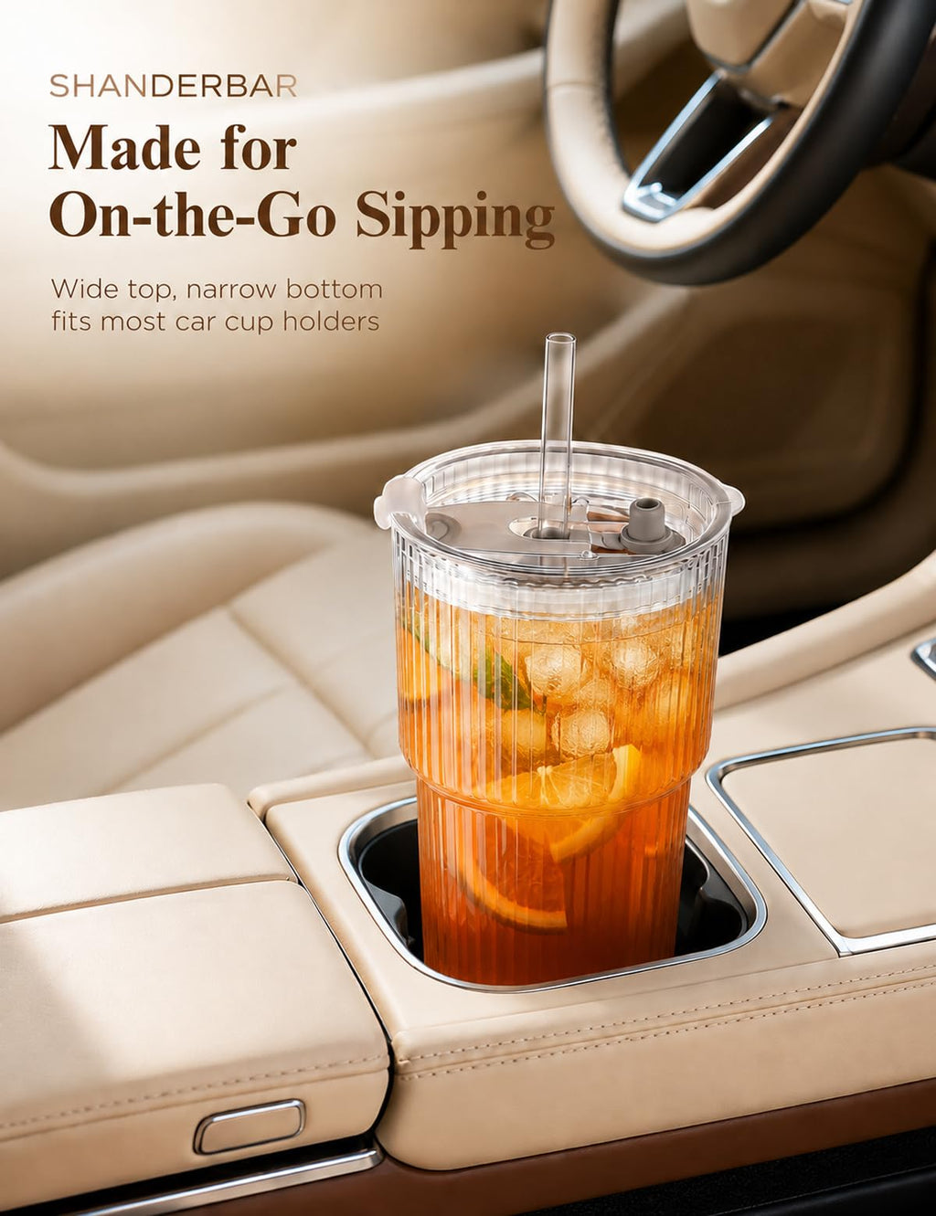 20 oz Ribbed Glass Tumblers with Lids and Straws, Set of 4 H70270