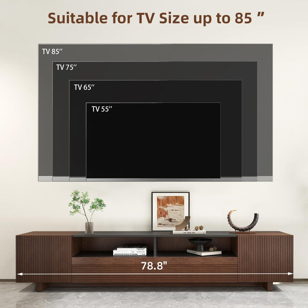 78.8 Inch Dark Brown Walnut TV Stand with Storage U95477