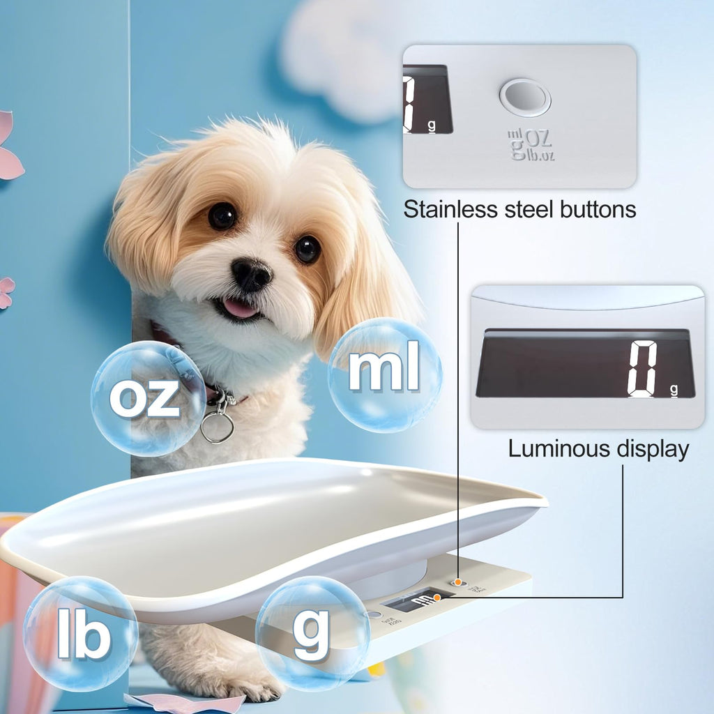 Digital Pet Scale for Small Animal, LED Display, Measures Up to 15kg, White W105