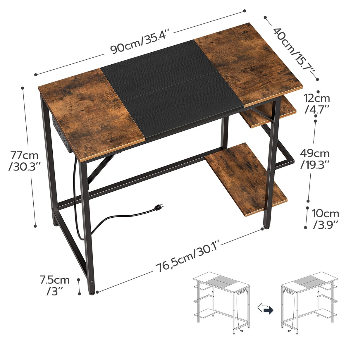 Small Computer Desk with Power Outlet and 2 Shelves A35704