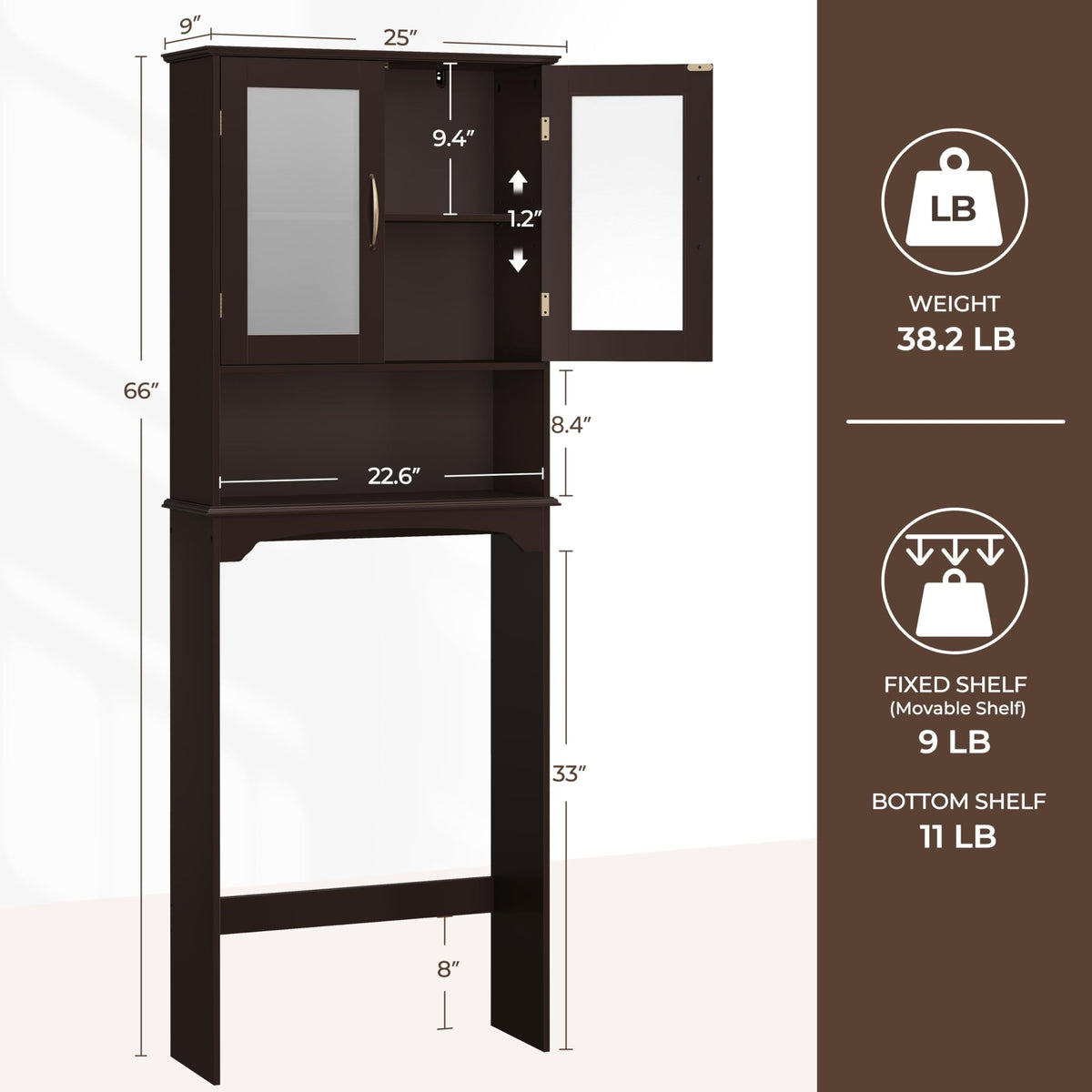Over the Toilet Storage Cabinet with Glass Doors A318701