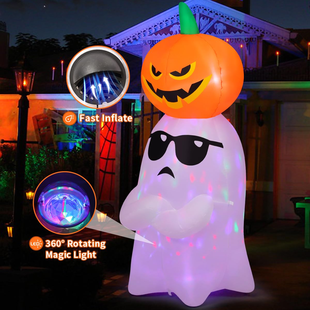 6.2 FT Halloween Inflatables Ghost with Pumpkin G7414