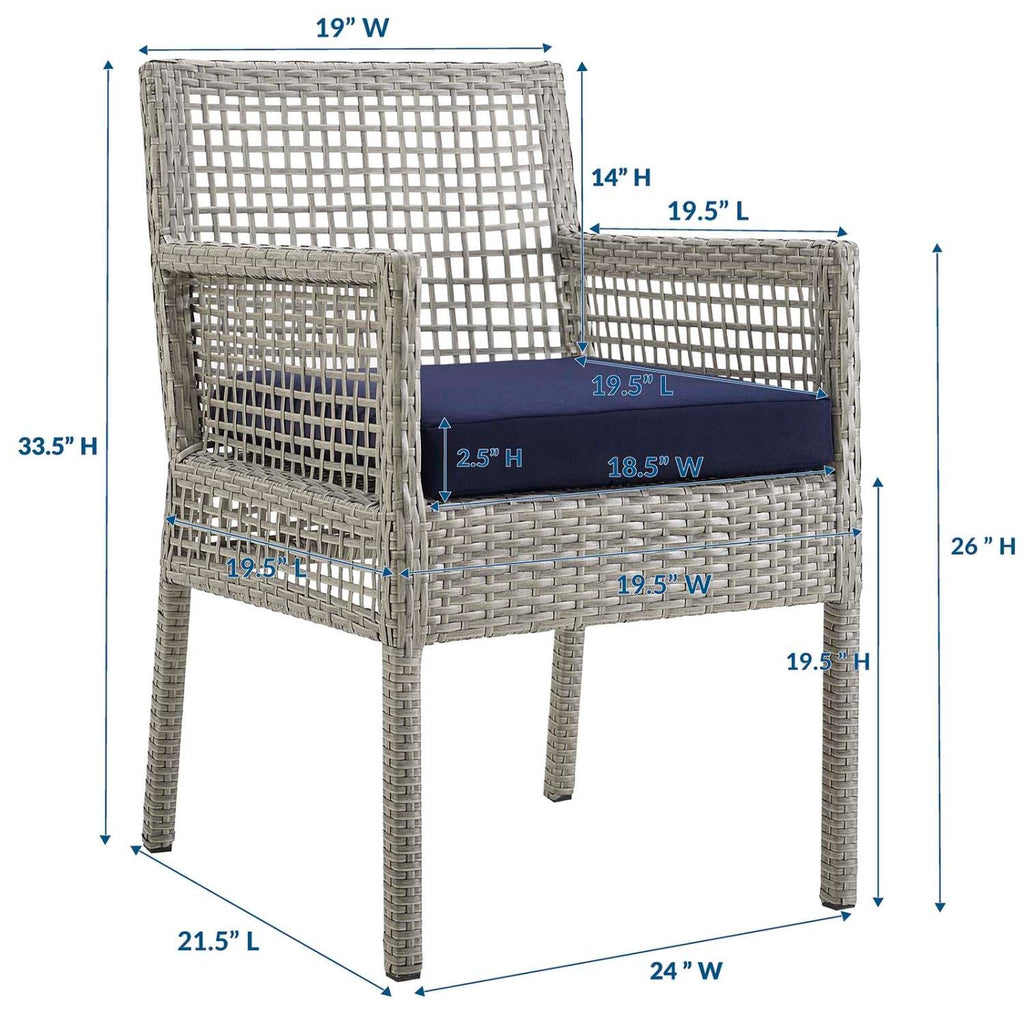 Gray Navy Wicker Rattan Outdoor Dining Arm Chair with Cushion V681