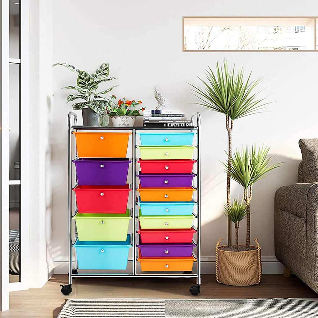 15 Drawer Rolling Plastic Storage Organizer Cart I946773