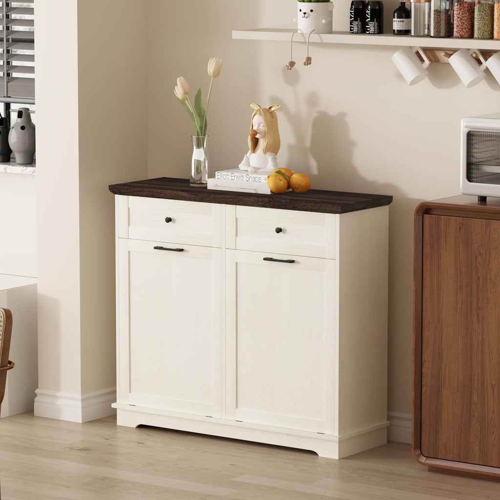 20 Gallon Double Tilt Out Wood Trash Can Cabinet with Drawer D4337