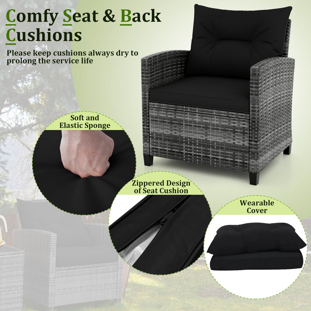 3 Piece Wicker Patio Furniture Set with Glass Topped Table O4698