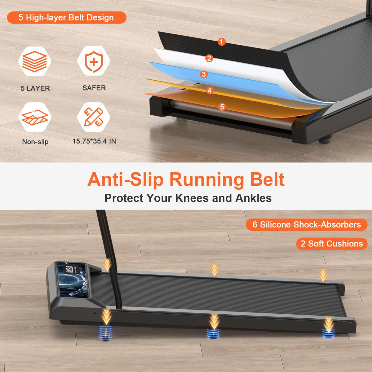 Walking Treadmill Pad with Adjustable 8% Incline and Handle Bar K75401