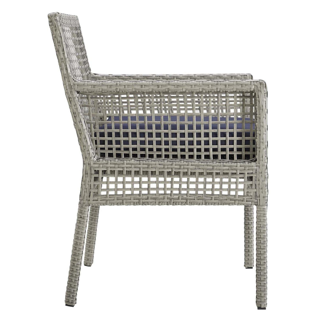 Gray Navy Wicker Rattan Outdoor Dining Arm Chair with Cushion V681