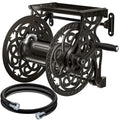 Metal Wall Mount Garden Hose Reel, Holds 125 ft x 5/8'' Hose, Dark Bronze H635