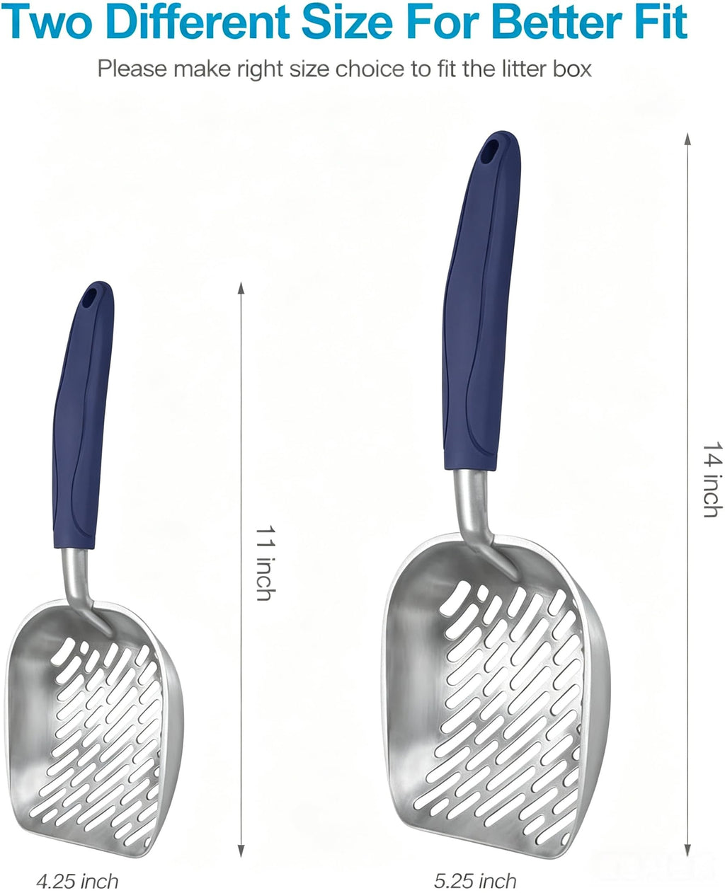 Aluminum Alloy Cat Litter Scoop with Long Handle, Medium Size, Blue Handle I1236