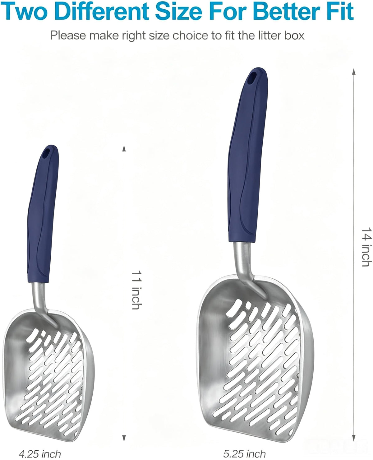 Aluminum Alloy Cat Litter Scoop with Long Handle, Medium Size, Blue Handle I1236