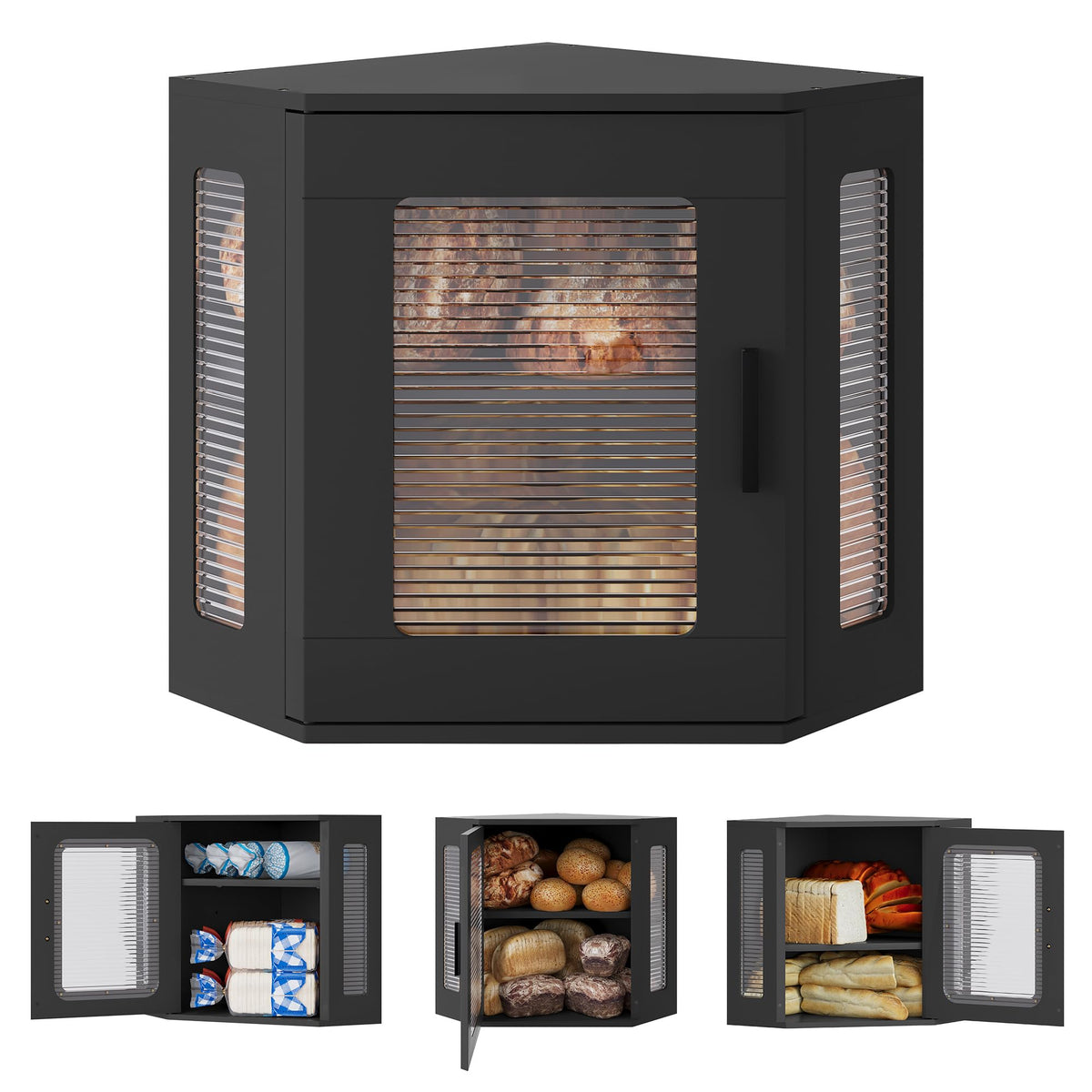 Large Black Wooden Bread Box with Acrylic Window R607400