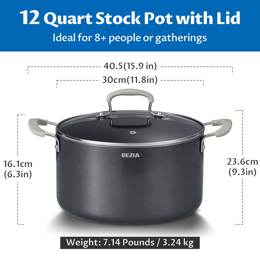 12QT Non Stick Ceramic Stock Pot with Lid S74839