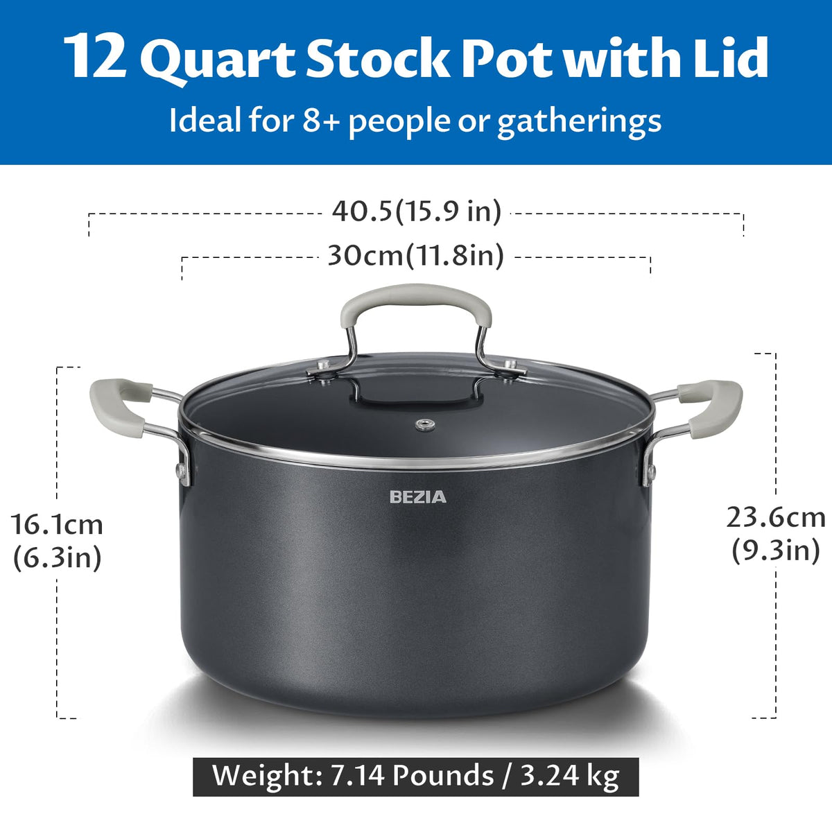 12QT Non Stick Ceramic Stock Pot with Lid S74839