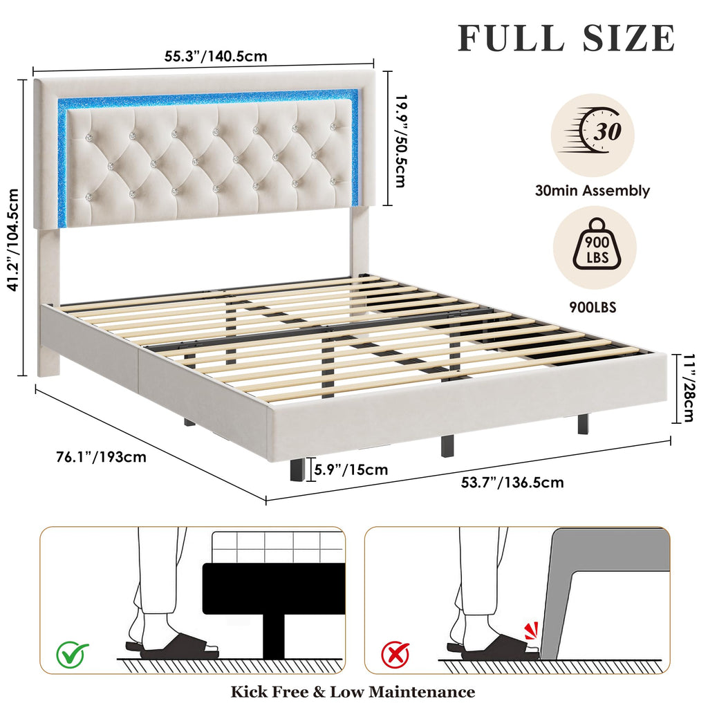 White Full Size Floating Bed Frame D8465