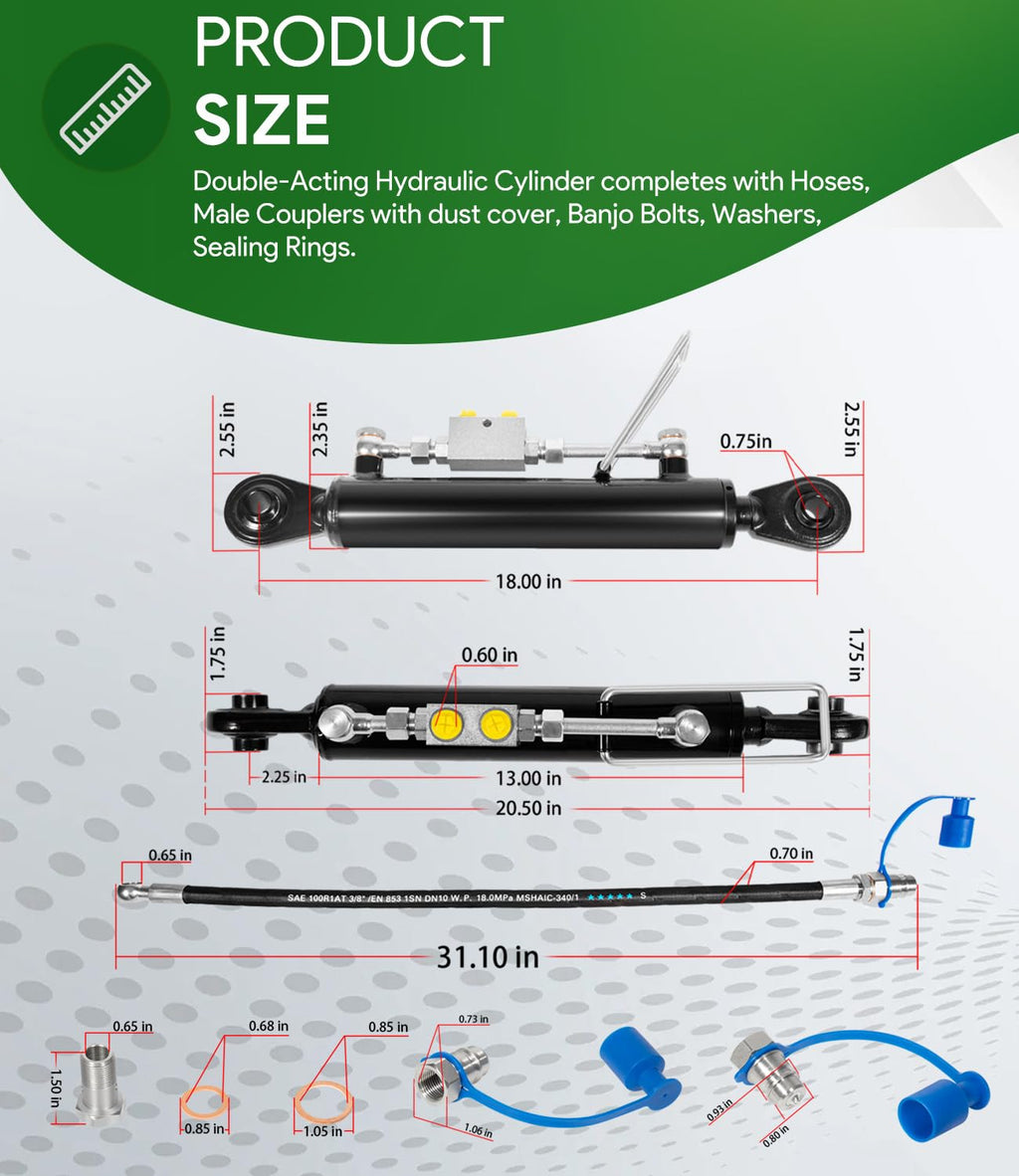 Hydraulic Top Link Cat. 1-1 with Locking Block and 2 Hose D388008