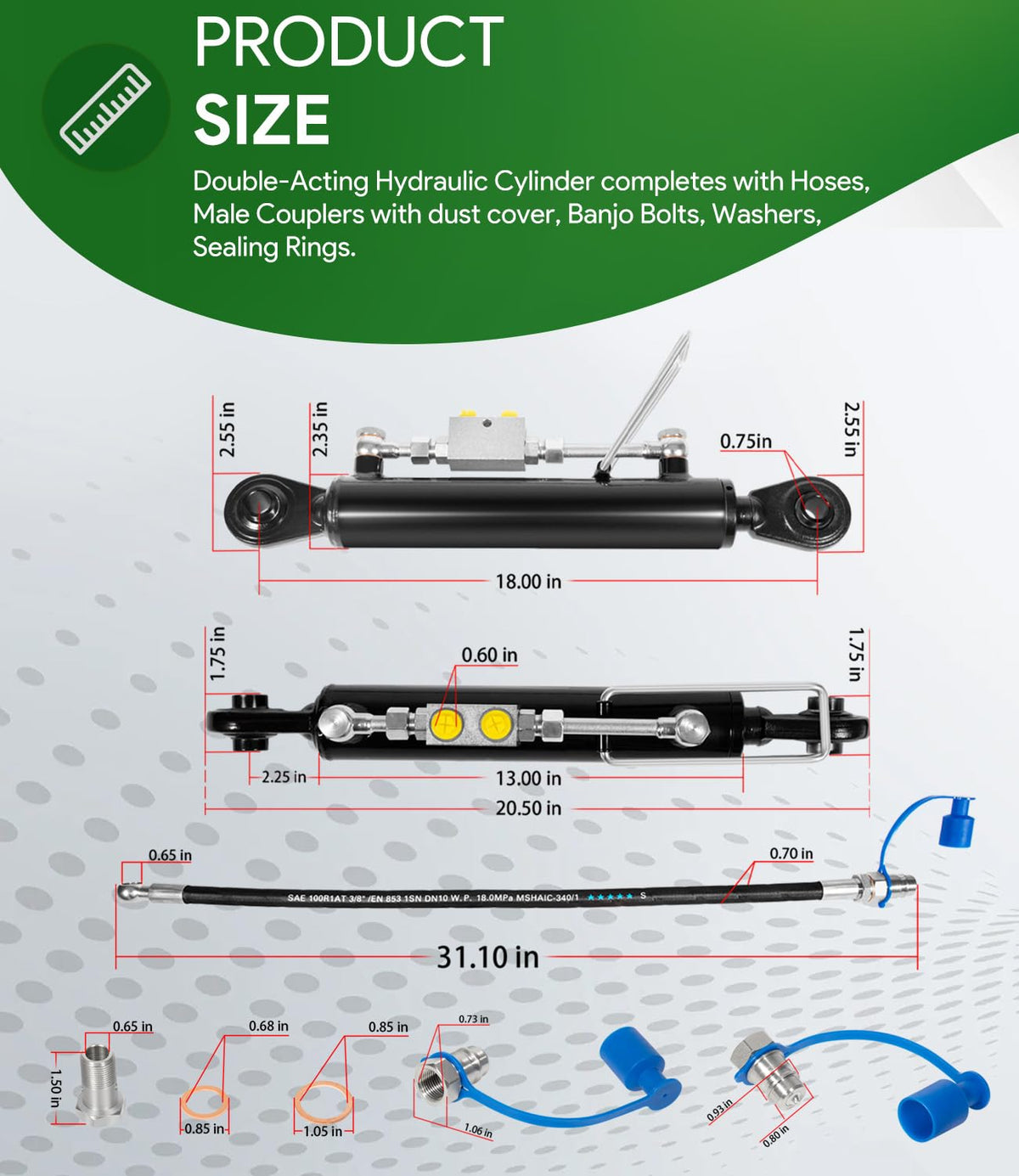Hydraulic Top Link Cat. 1-1 with Locking Block and 2 Hose D388008