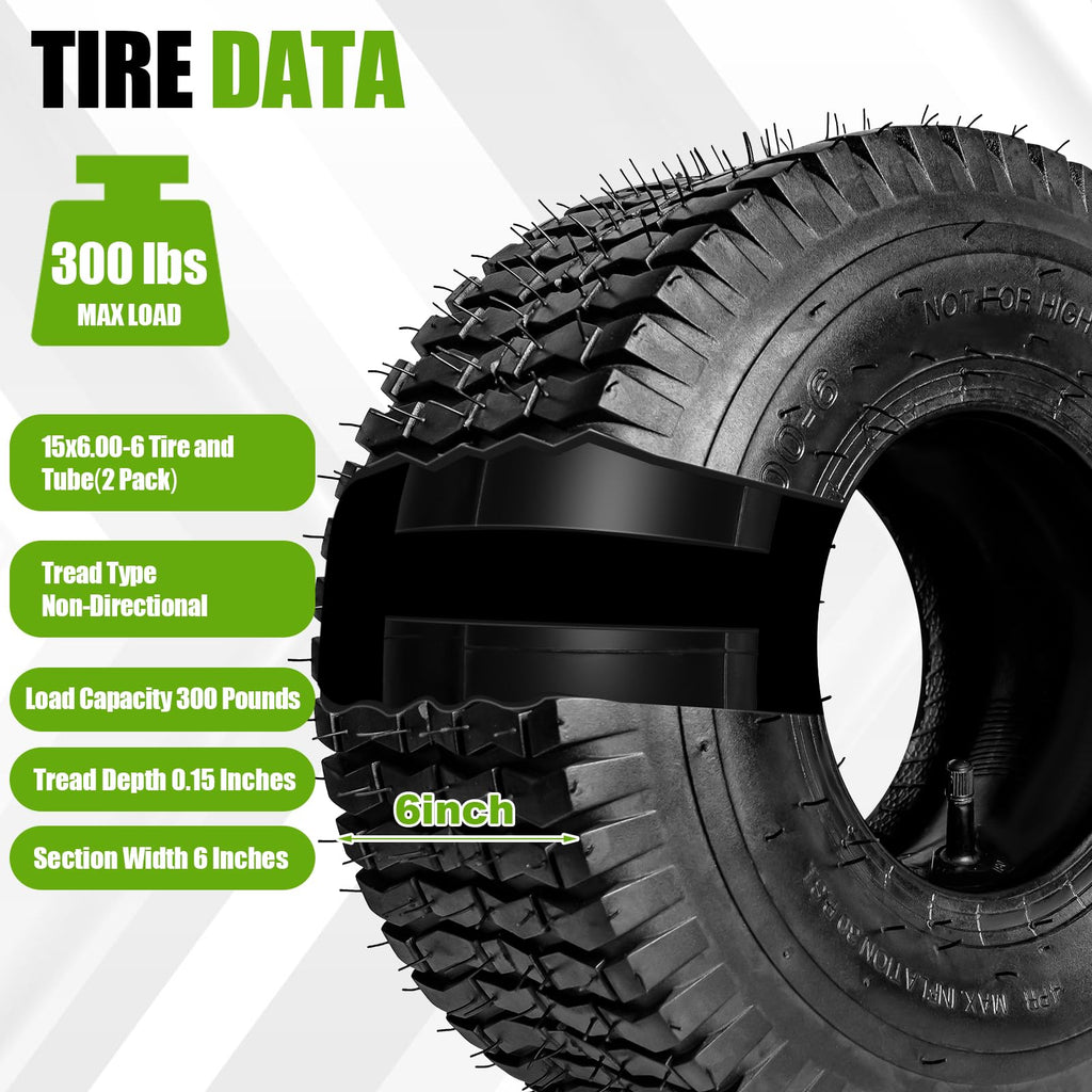 15x6.00-6 Lawn Mower Tire and Inner Tube 2PCS H698