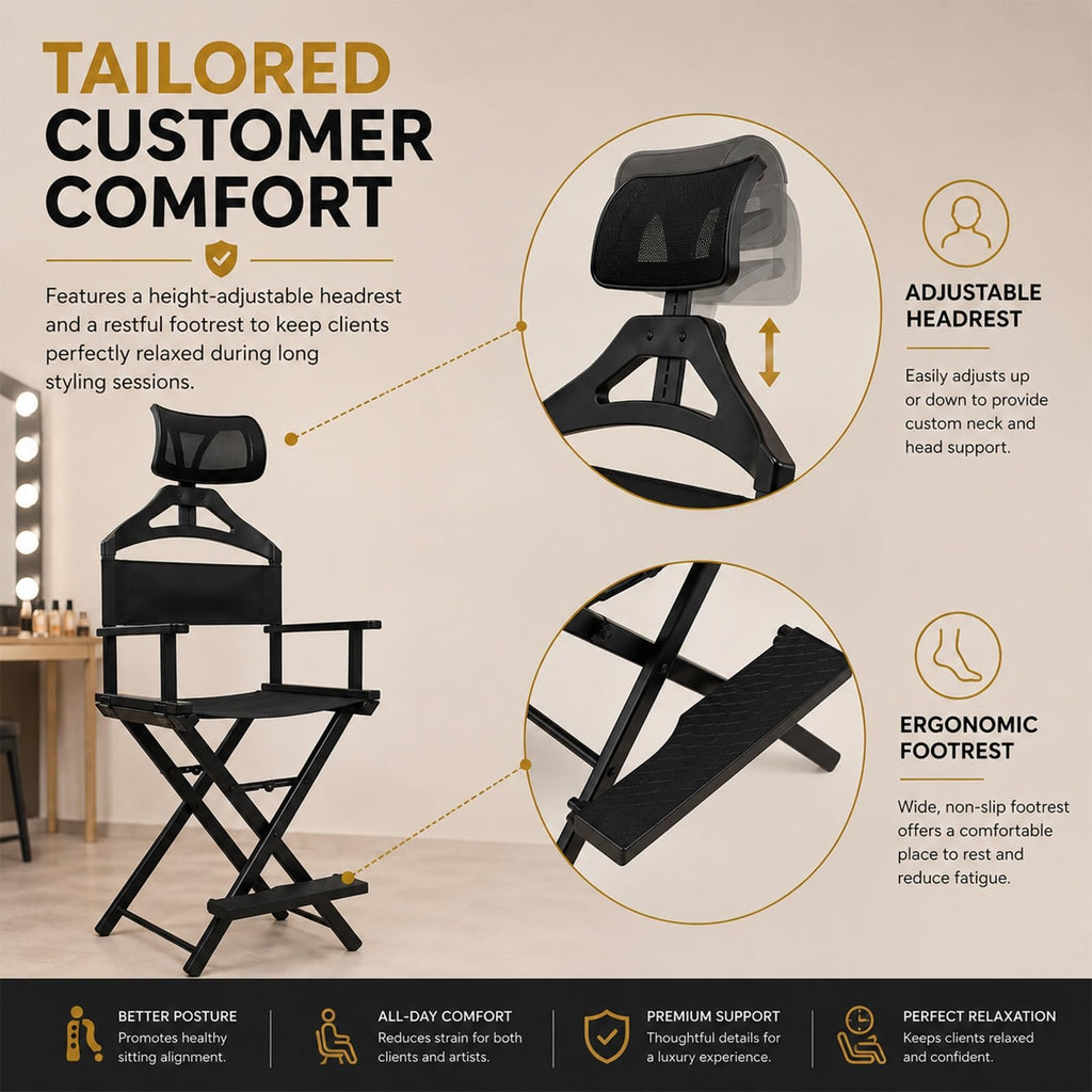 Extra Tall Foldable Directors Chair with Adjustable Mesh Headrest X31857