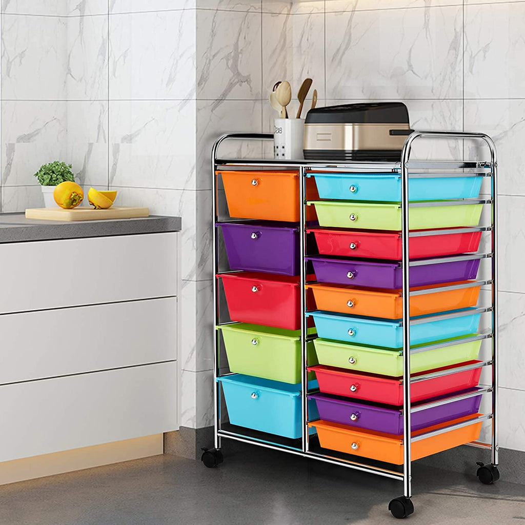 15 Drawer Rolling Plastic Storage Organizer Cart I946773