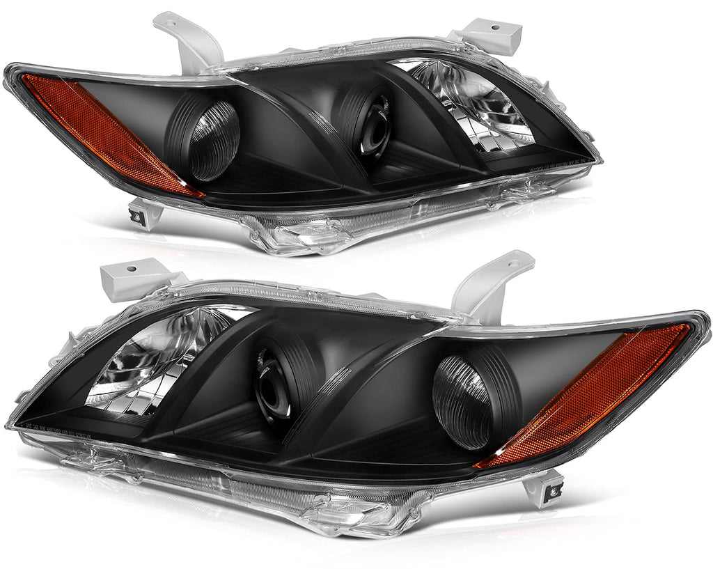 Black Housing Amber Reflector Clear Lens Headlights Assembly Pair J787