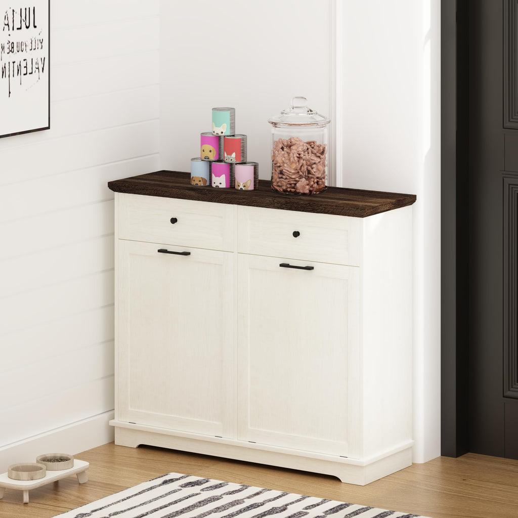 20 Gallon Double Tilt Out Wood Trash Can Cabinet with Drawer D4337