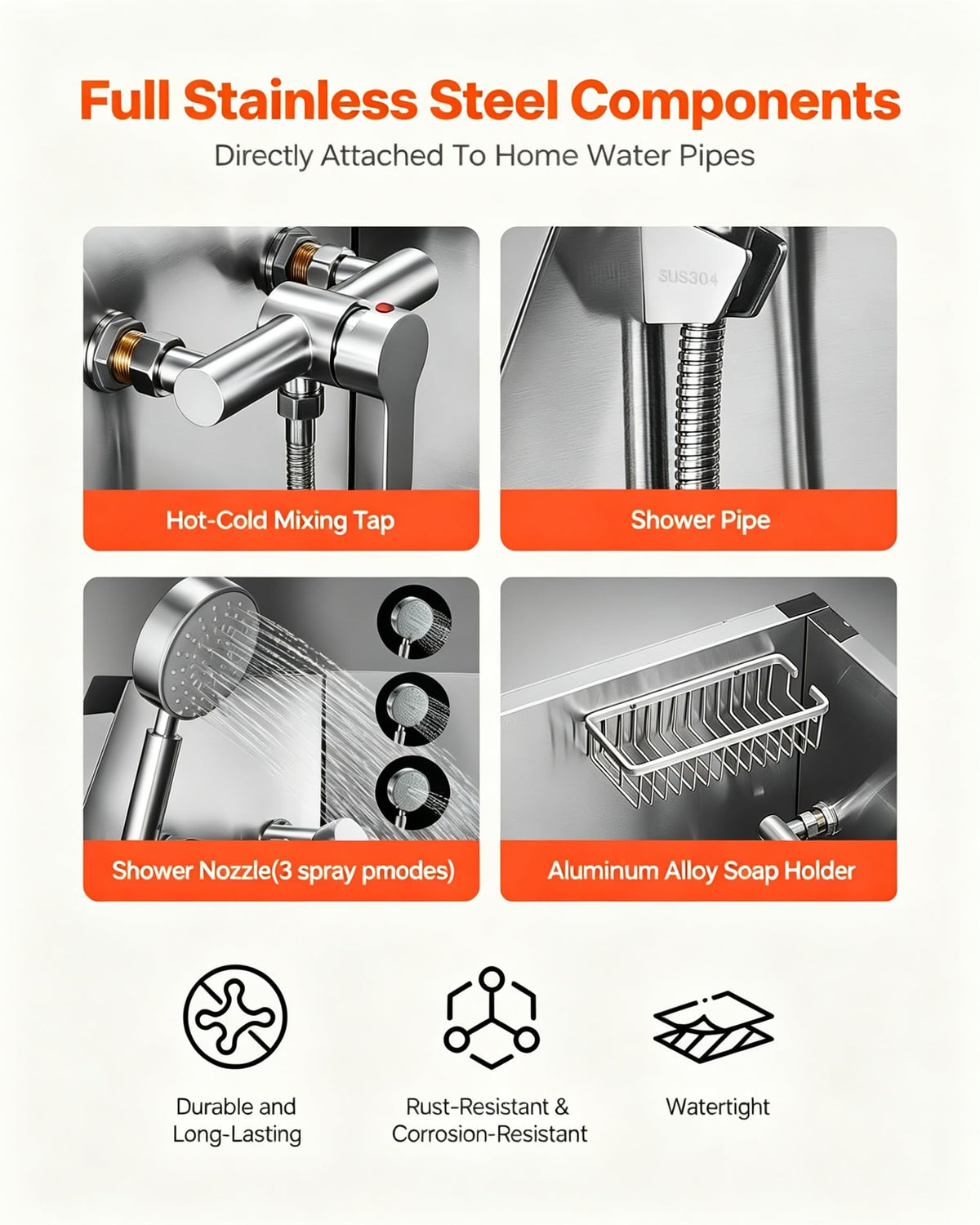 38” Stainless Steel Dog Washing Station with Faucet and Non-Slip Steps T57031