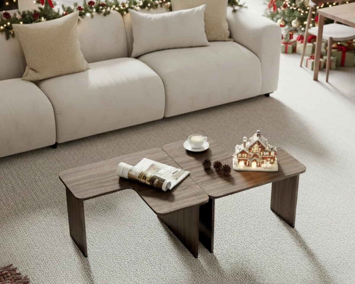 L Shaped Nesting Coffee Table Set of 2 Walnut Y810643