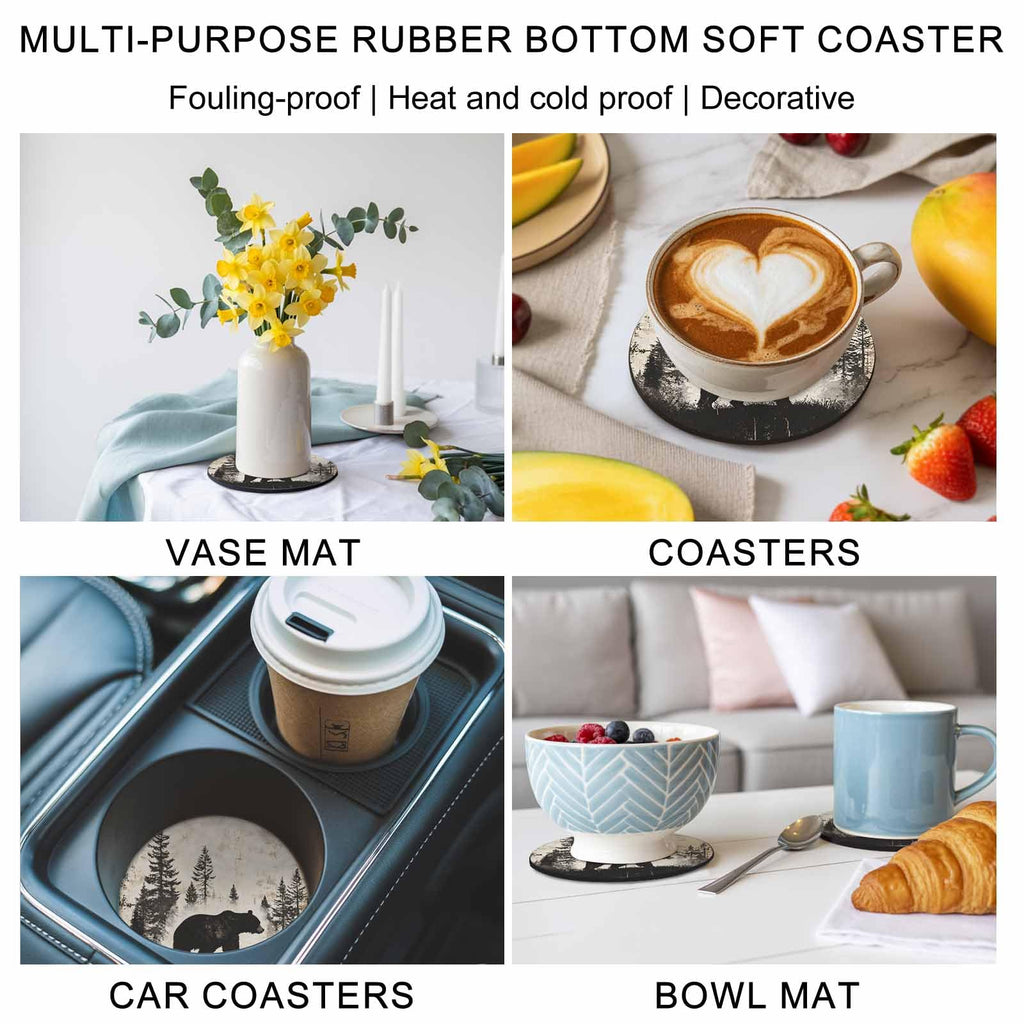 Black Beige Bear Absorbent Coasters Set of 6 V508867