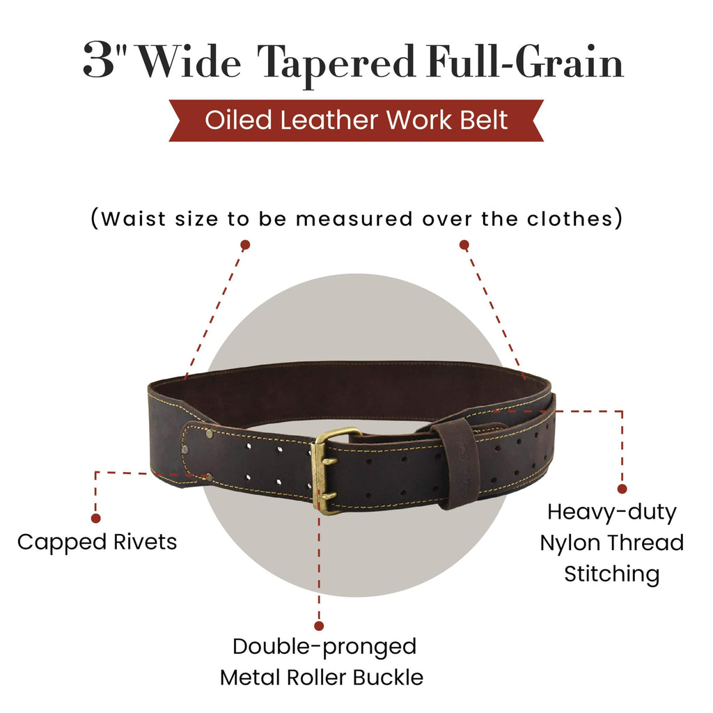 3" Wide Full-Grain Oiled Leather Work Belt X8948