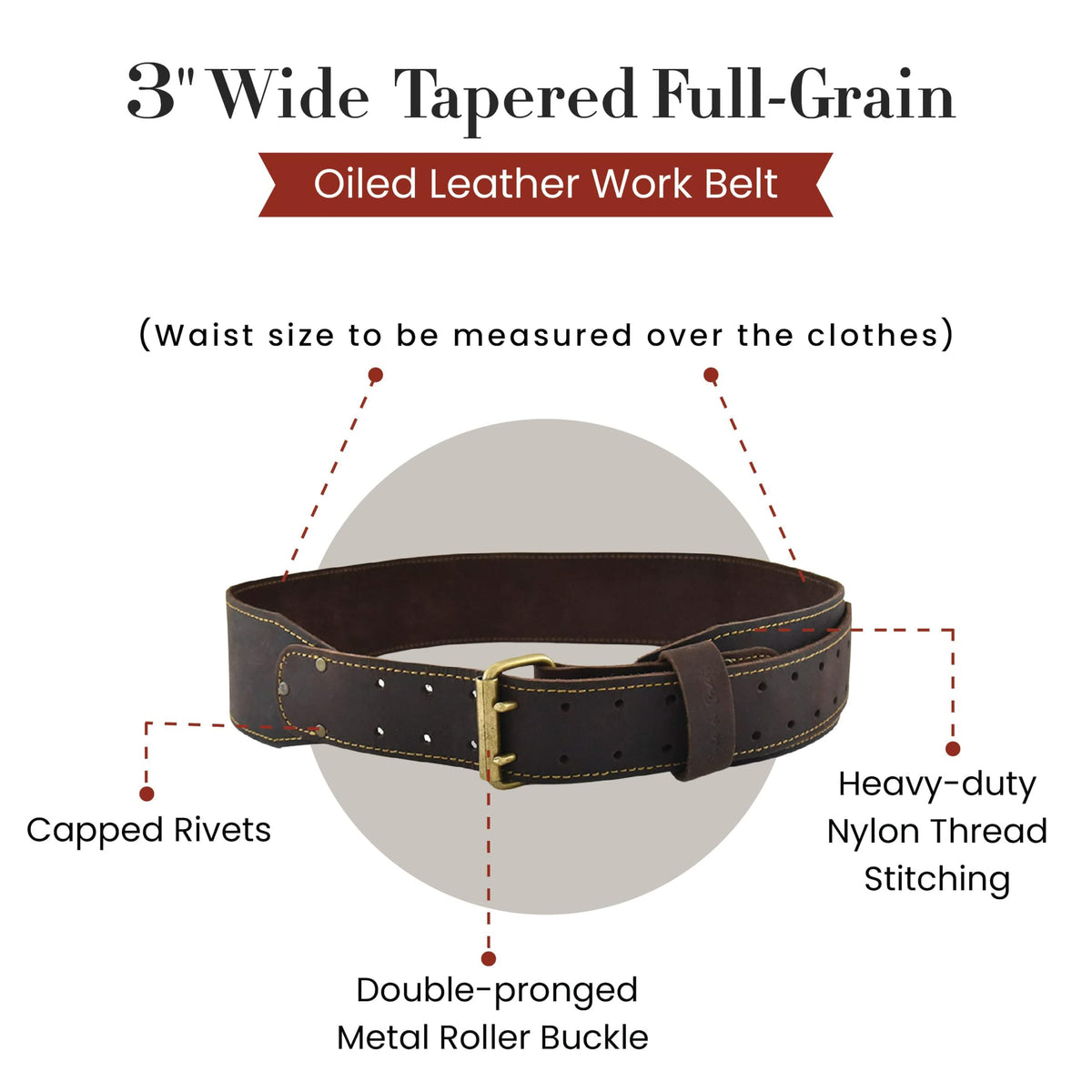 3" Wide Full-Grain Oiled Leather Work Belt X8948