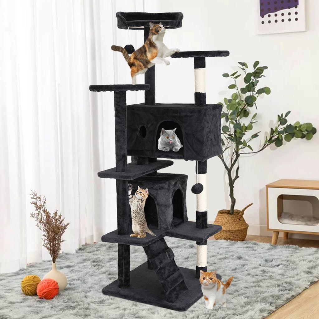 70 Inches Dark Gray Multi-Level Cat Tree with Litter Box Enclosure U810