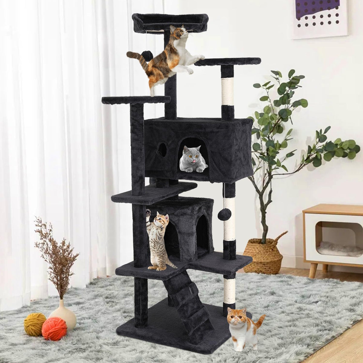 70 Inches Dark Gray Multi-Level Cat Tree with Litter Box Enclosure U810