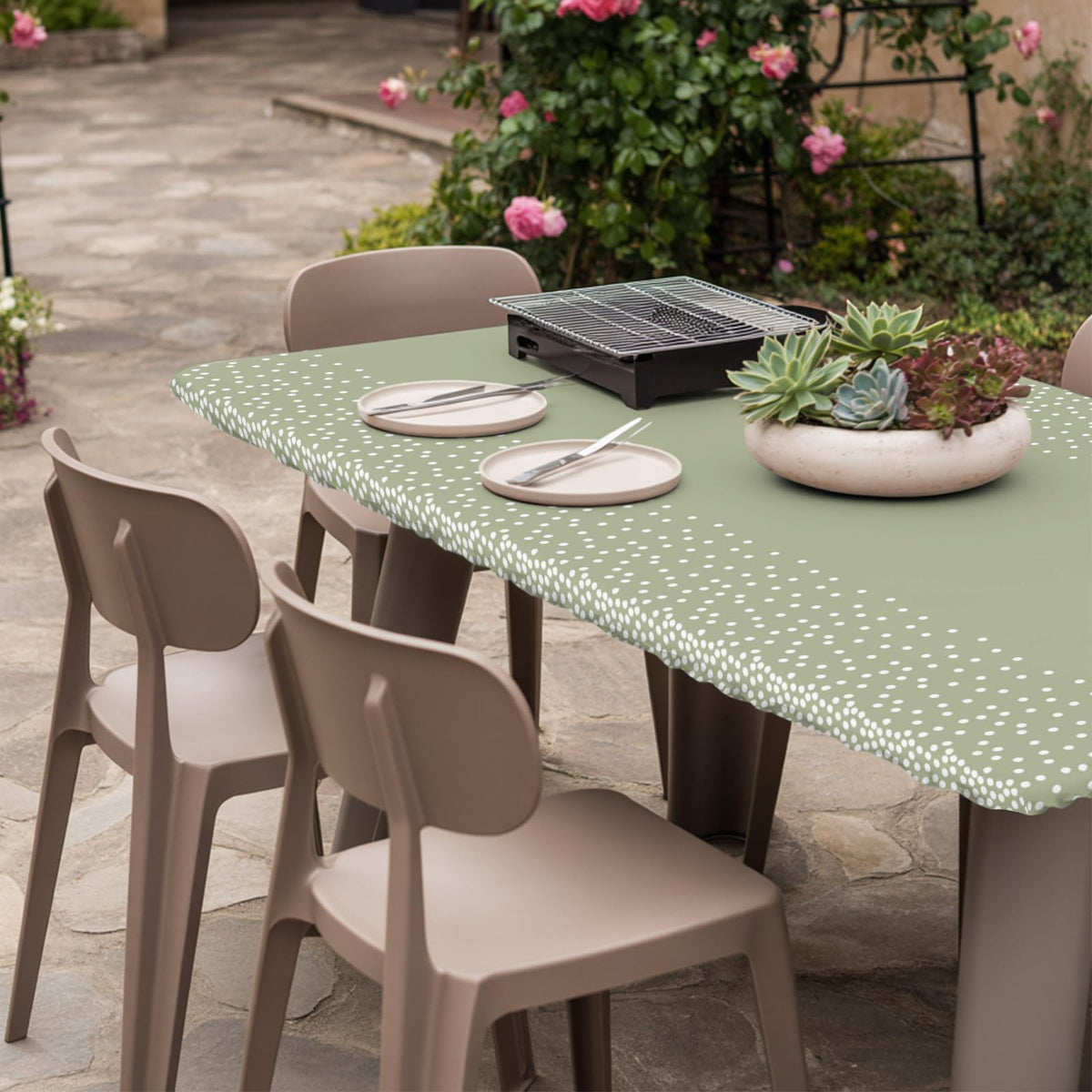 White Speckles Grain Fitted Rectangle Tablecloth 32" x 72" Elastic Waterproof Table Cover D534