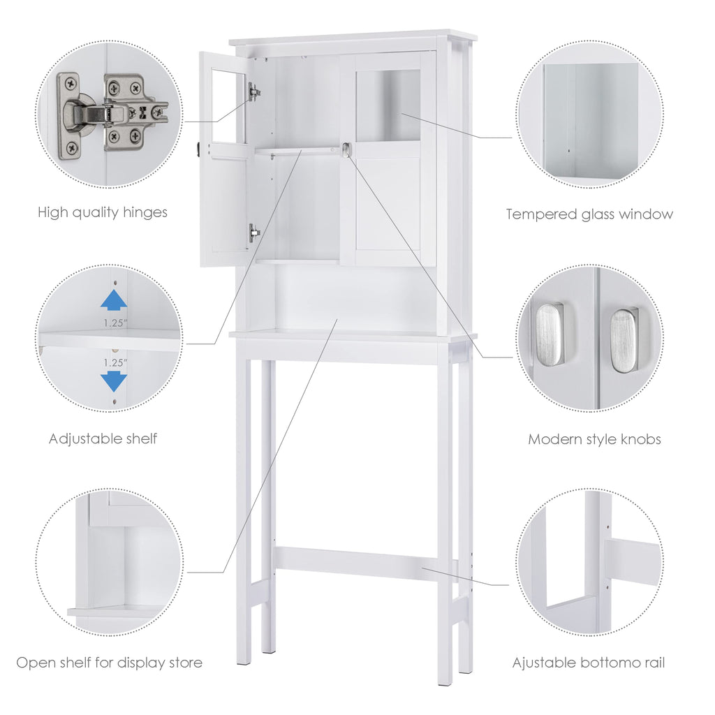 White Over the Toilet Storage Cabinet with Glass Doors W237924