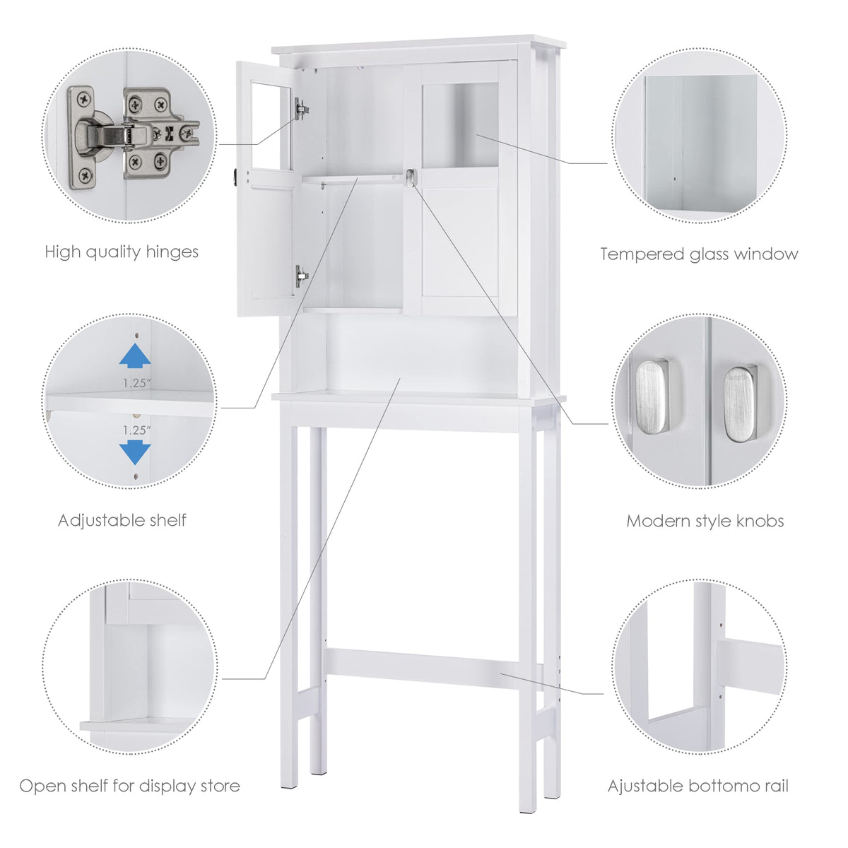 White Over the Toilet Storage Cabinet with Glass Doors W237924