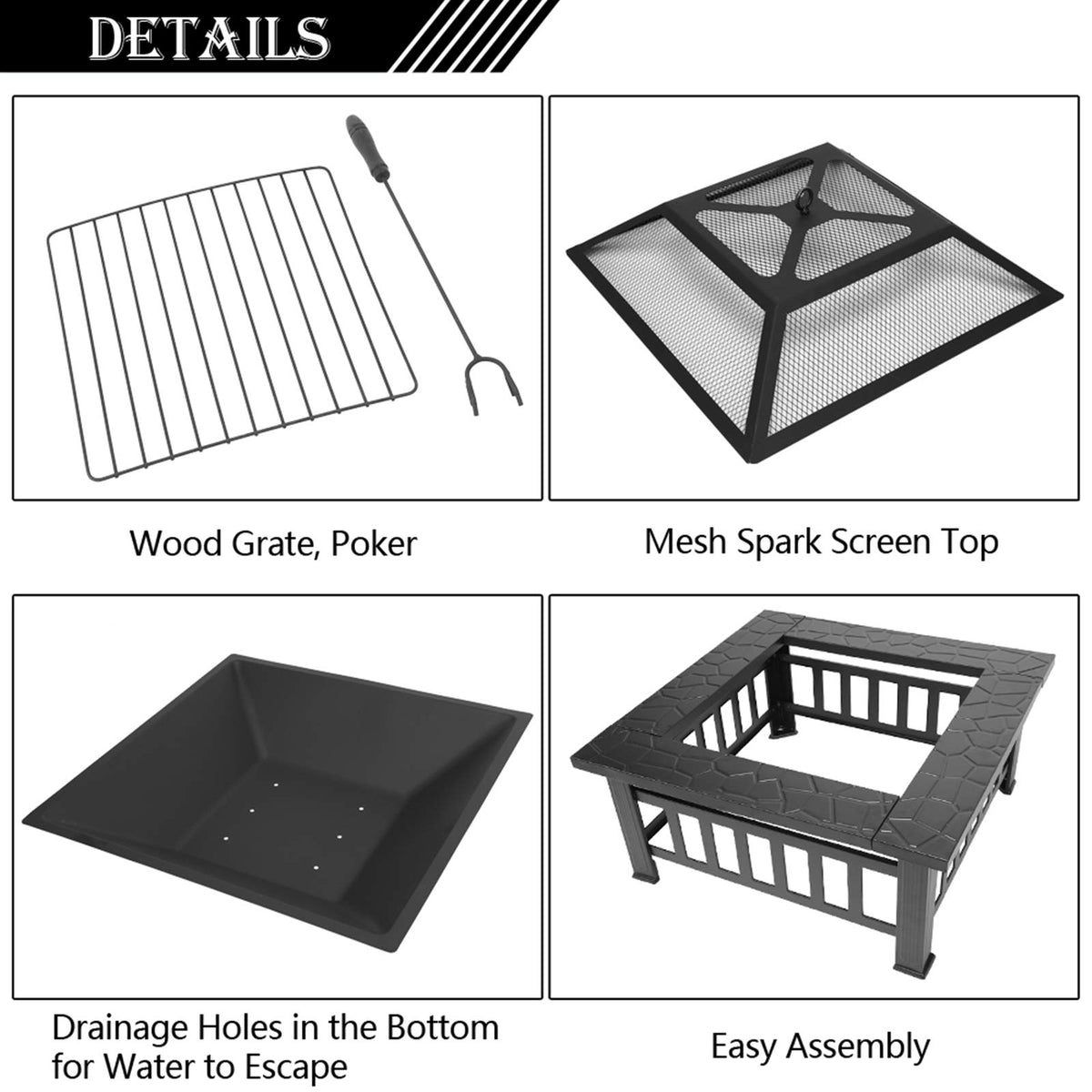 32 inch Black Wood Burning Steel Fire Pit I295