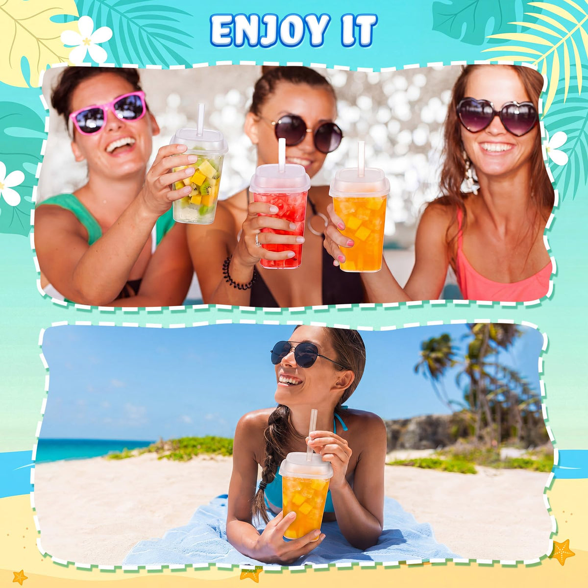 30 Pack 22 oz Clear Plastic Cups with Lids & Straws I9637