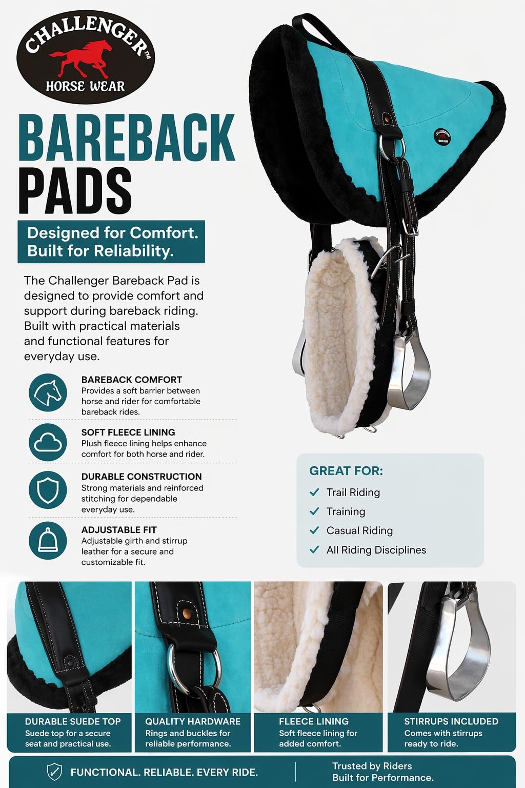 Turquoise Suede Leather Western Saddle Pad with Stirrups E902