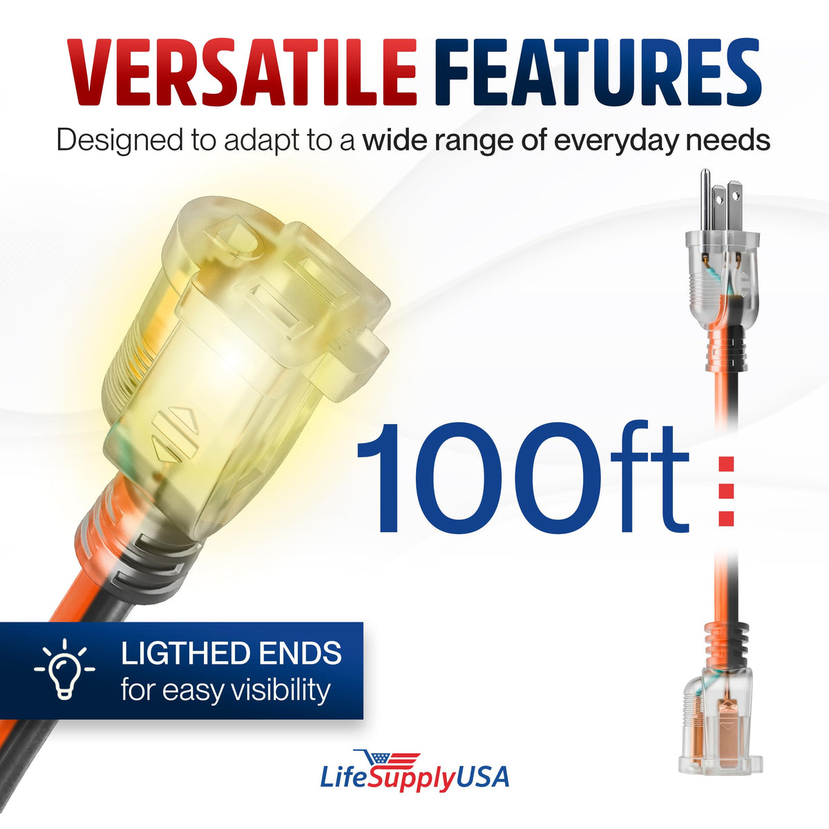 100ft 12/3 Gauge Heavy Duty Extension Cord, Waterproof, 15A 125V, Orange and Black I8557