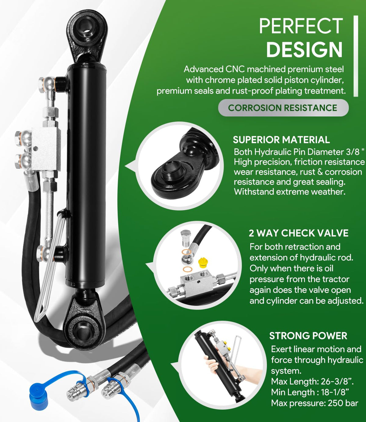 Hydraulic Top Link Cat. 1-1 with Locking Block and 2 Hose D388008