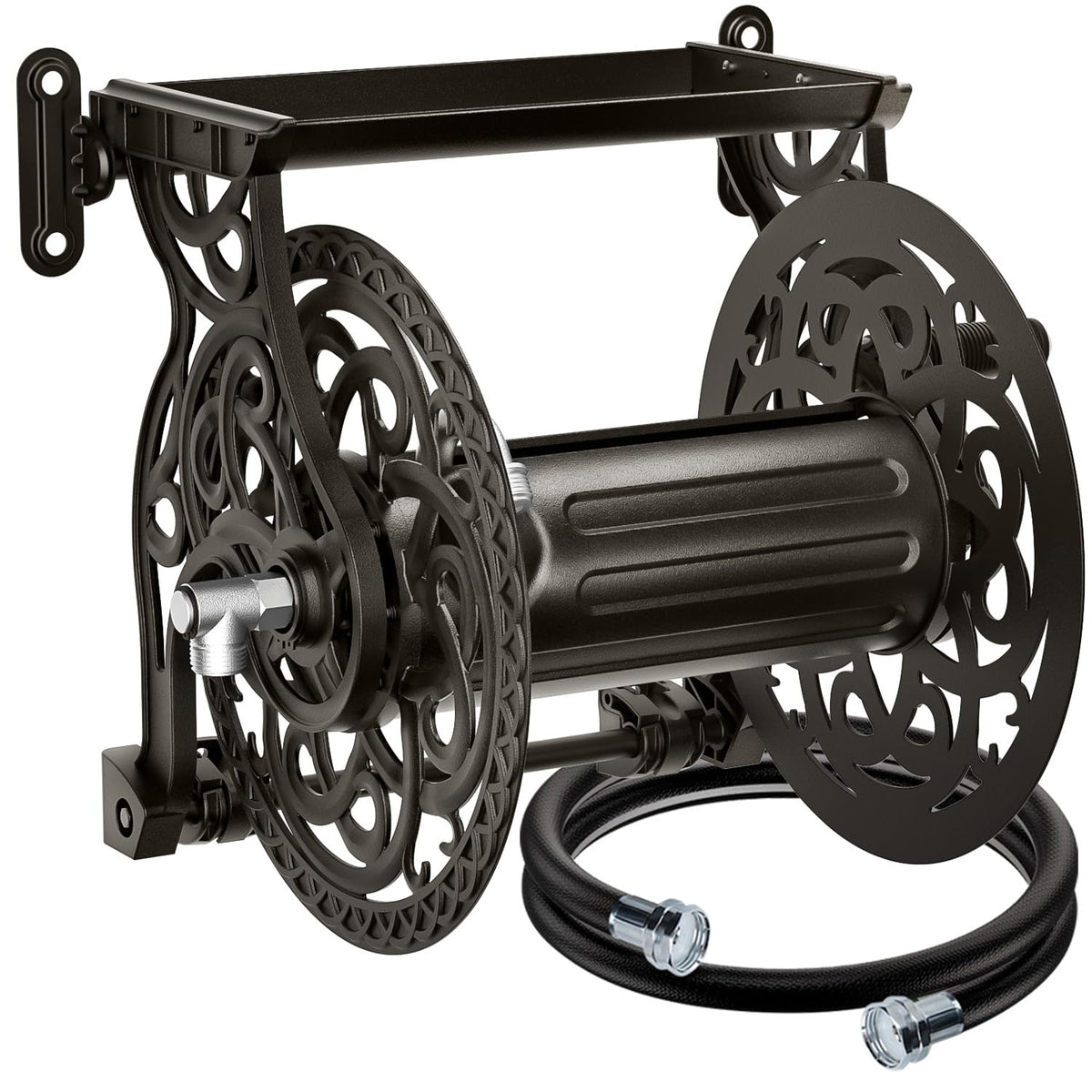 Metal Wall Mount Garden Hose Reel, Holds 125 ft x 5/8'' Hose, Dark Bronze H635