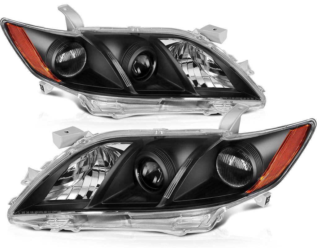 Black Housing Amber Reflector Clear Lens Headlights Assembly Pair J787