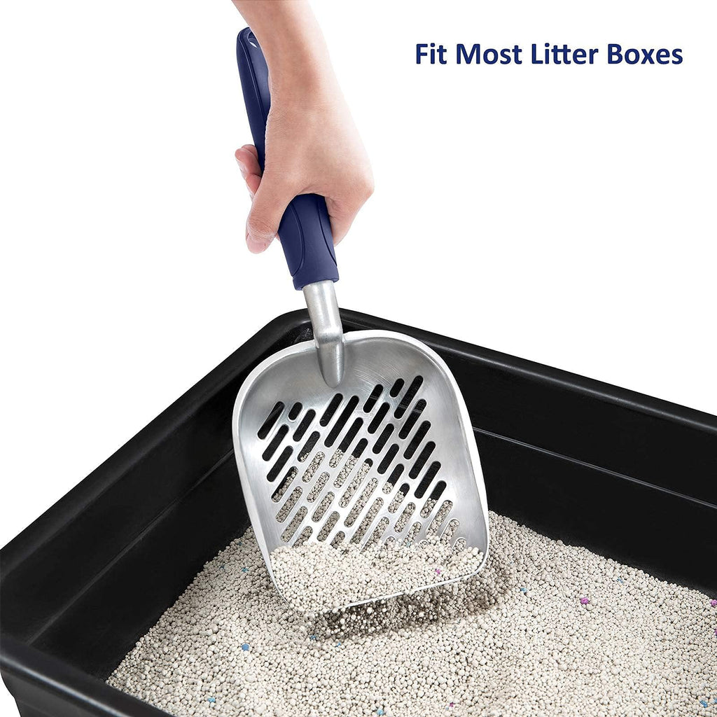 Aluminum Alloy Cat Litter Scoop with Long Handle, Medium Size, Blue Handle I1236