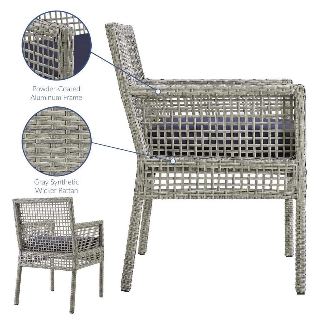Gray Navy Wicker Rattan Outdoor Dining Arm Chair with Cushion V681