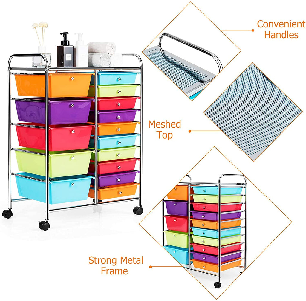 15 Drawer Rolling Plastic Storage Organizer Cart I946773