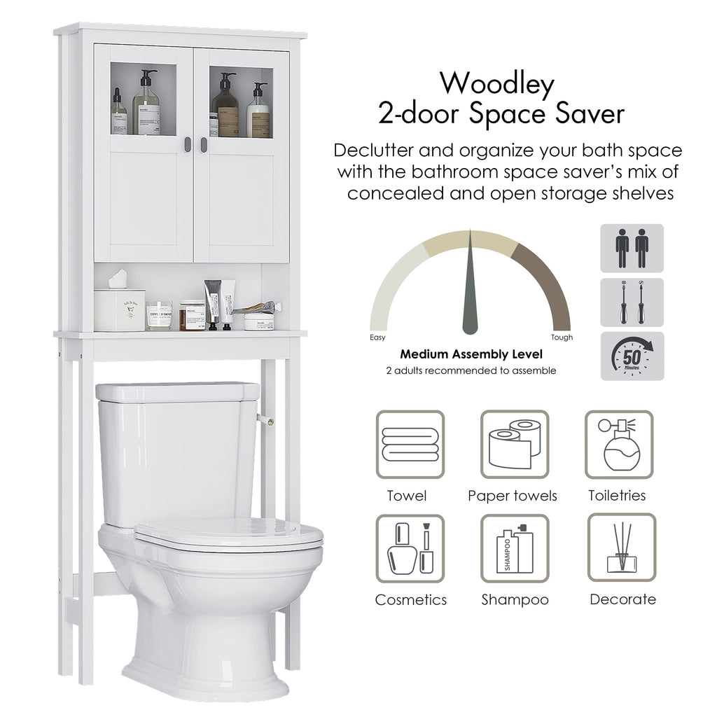 White Over the Toilet Storage Cabinet with Glass Doors W237924